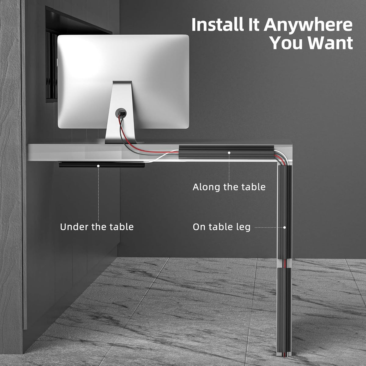 YECAYE 94.2in Cable Management, Cable Organizer,Adhesive Mount Cord Organizer for Desk, Cord Organizer, No-Drill Desk Wire Management for Home Office, Baby proofing, Black