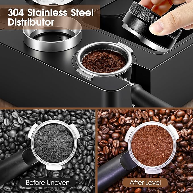 Reoszeank 51mm Espresso Accessories Kit, Espresso Knock Box and Tamping Station, Coffee Tamper, Distributor, WDT Distribution Tool, Dosing Funnel and Puck Screen Set Fits Delonghi 51 mm Portafilter