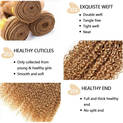 Fabimiya 18 20 22 Inch Human Hair Bundles Honey Blonde 27# Jerry Curly Bundles Human Hair 100% Unprocessed Soft Sewn In Hair with Double Weft for Black Women