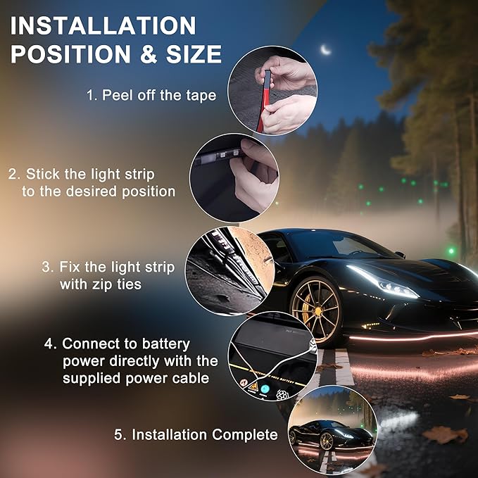 Underglow LED Lights for Cars - 6PCS RGB Neon Light Kit with 360 LEDs, Bluetooth APP Control, 8 Colors/Music Sync, Waterproof PVC Strips for Cars, Trucks, SUVs