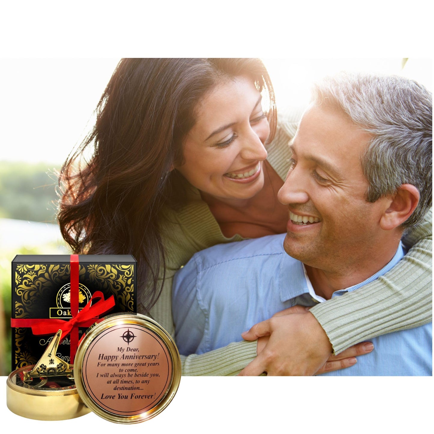 OakiWay Anniversary Sundial Compass Gift for Him or Her - Unique Gift Ideas for Husband or Wife, Men Wedding Anniversary 50th 40th 25th 20th Year Celebration, Gift Card Included