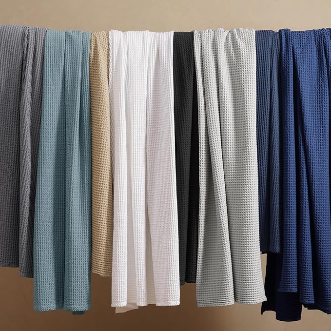 PHF 100% Cotton Waffle Weave Blanket Queen Size for Bed,Snag Proof Lightweight Breathable Moisture-Wicking Throw for Couch,Great for Layering in Cold Weather,Machine Washable, Home Decor Gift-Ocean