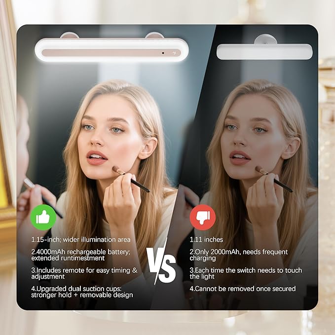 15" Vanity Lights for Mirror, Rechargeable Battery Operated Mirror Lights with Remote Control, 3 Temp&Adjustable Brightness Makeup Light, Cordless Lighting for Vanity Desk (Pink-2Pack)