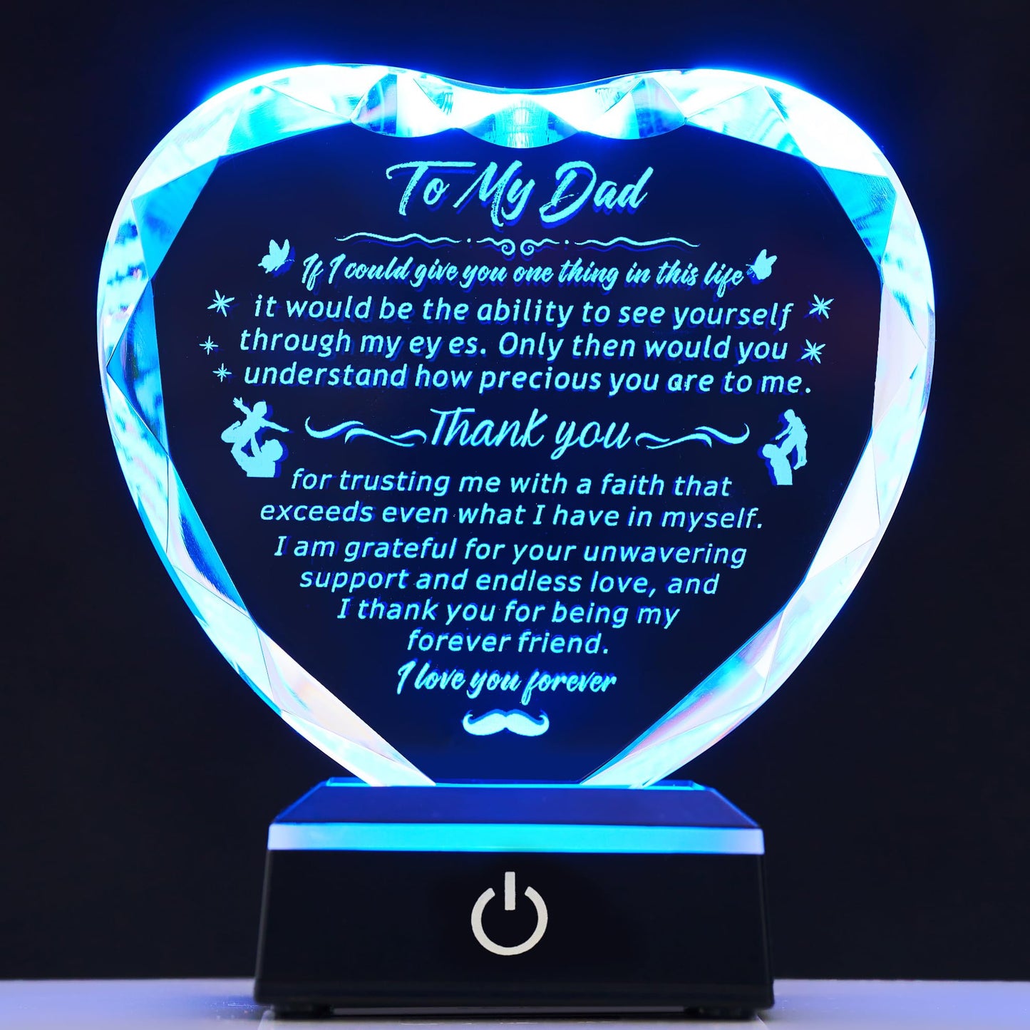 Ghtixsu Gifts for My Dad from son and daughter, thank you for the gift, laser engraved heart-shaped crystal souvenirs prepared for dad's birthday, Father's Day, Christmas and Valentine's Day