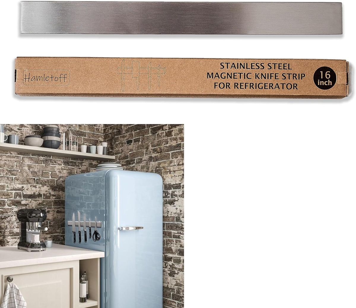 Premium Magnetic Knife Holder for Refrigerator – 16 Inch Professional Double Sided Magnetic Knife Strip for Fridge - Stainless Steel Magnetic Knife Holder for Wall Self Adhesive