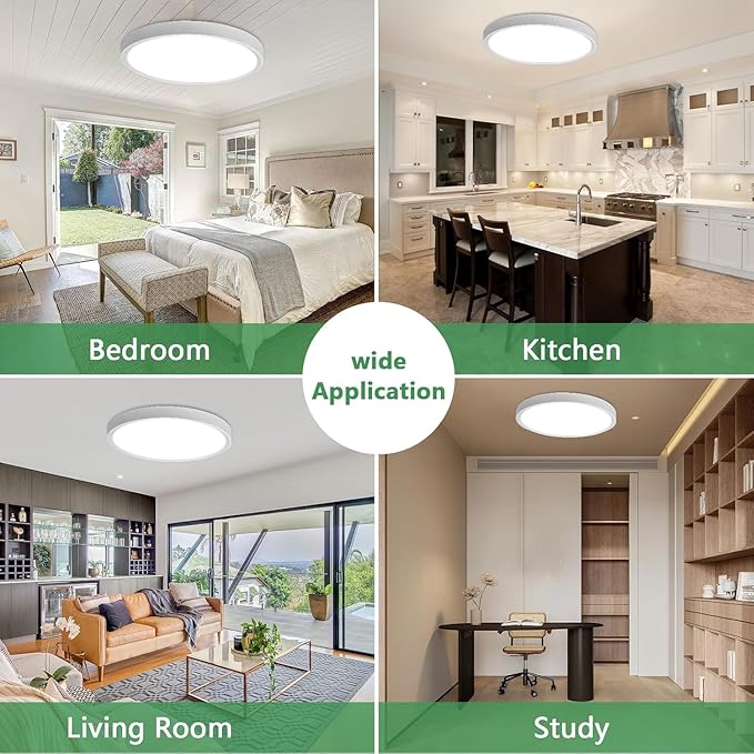 24 Inch Large LED Flush Mount Ceiling Light, 50W,5480LM, 3000K/4000K/6000K CCT Selectable,White Round Flat Panel Low Profile Ceiling Light Fixtures for Hallway, Kitchen, Bedroom, Laundry Room