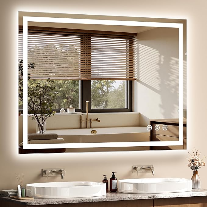 48x36 LED Bathroom Mirror with Lights - Dimmable, Anti-Fog, 3 Color Backlit & Front Lit Mirror for Bathroom, Shatter-Proof Tempered Glass, Easy Installation