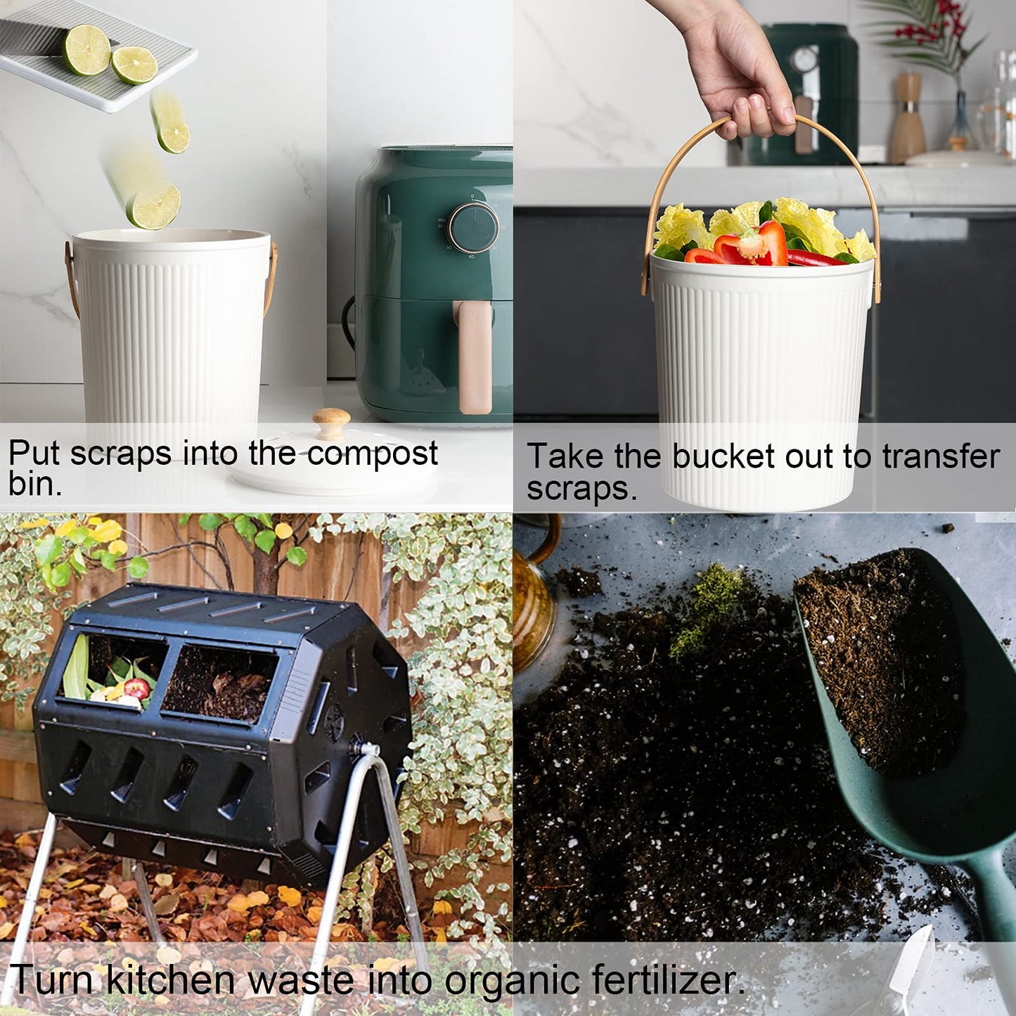 LALASTAR Countertop Compost Bin with Lid, Made of Sustainable Bamboo Fiber, Odorless Kitchen Compost Bucket, 1 Gallon, Cream