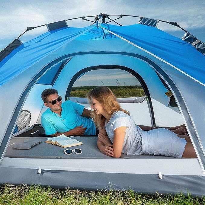 MOON LENCE Pop Up Tent Family Camping Tent for 4 Person, Portable Instant/Automatic Tent Waterproof Windproof for Camping Hiking Mountaineering