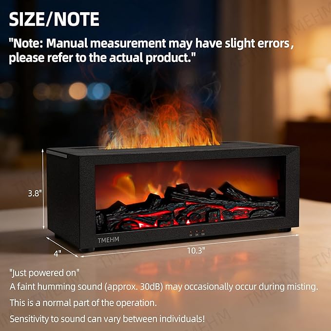 Fireplace Flame Air Diffuser Humidifier,7 Colors Aromatherapy Essential Oil Diffuser,Ultrasonic Aroma Humidifier with Timer for Home,Bedroom,Office,Yoga (Black, L)