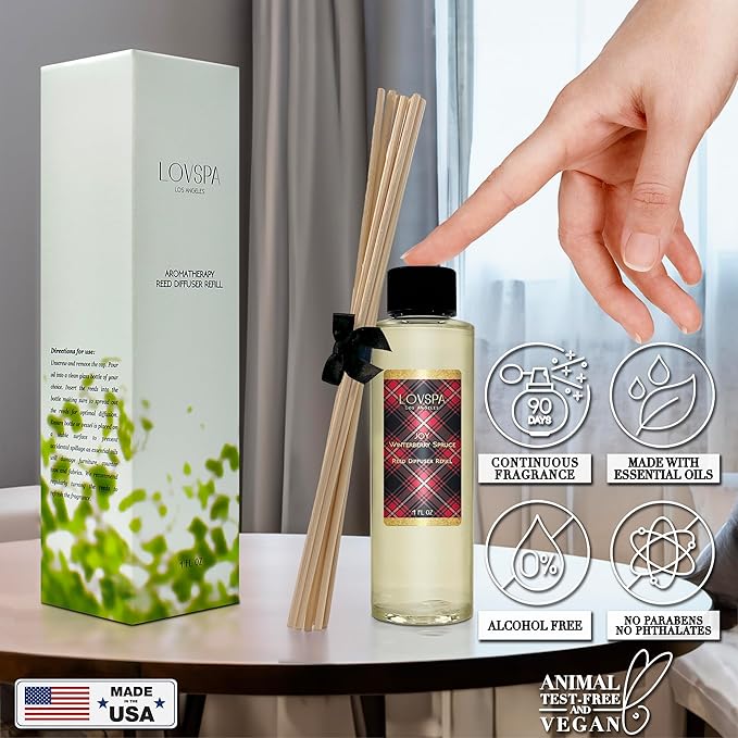 LOVSPA Joy Winterberry Spruce Diffuser Oil - Holiday Essential Oils for Diffuser Refill & Air Freshener Room Spray - Long-Lasting & Natural Home Fragrance, Scented Oil for Diffusers, USA Made, 4oz