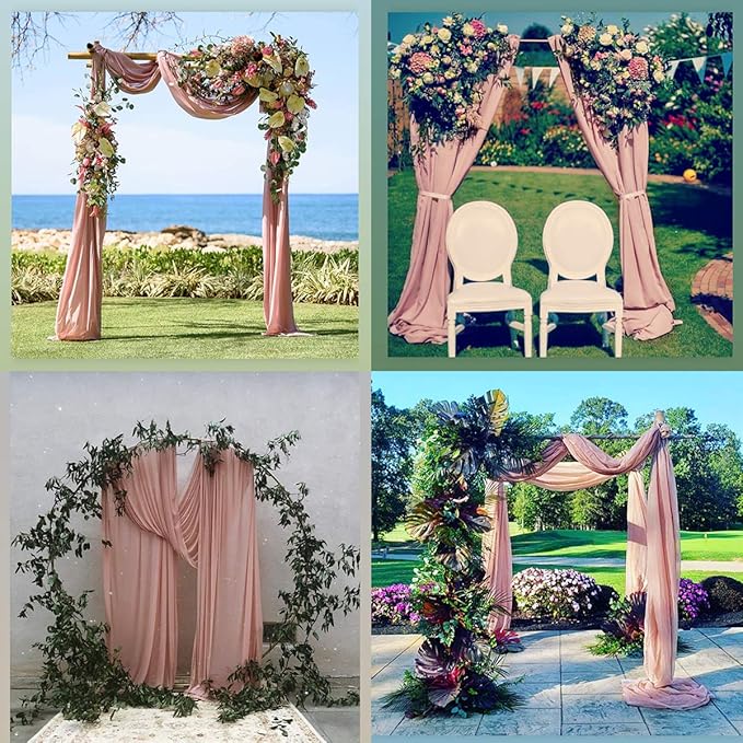 Socomi 29" x 19Ftt Wedding Arch Draping Fabric 2 Panels Dusty Rose Sheer Chiffon Curtain Drapes 6 Yards for Wedding Ceremony Birthday Party Decoration