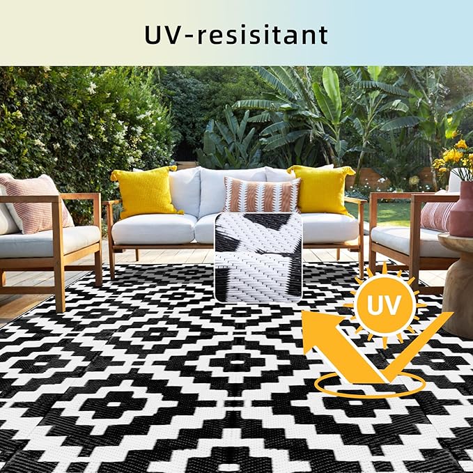 Favoyard Outdoor Rug 9x12 ft Waterproof Reversible Patio Plastic Straw Rugs for Decor Clearance Outside Large RV Camping Area Carpet Mat for Porch Deck Balcony Pool Backyard Picnic Beach Camper Door