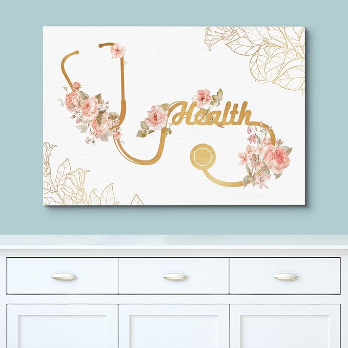 wall26 Canvas Print Wall Art Doctor Stethoscope Pastel Rose Flowers Medical & Hospital Health Illustrations Modern Art Floral Botanical Colorful Decorative for Living Room, Bedroom, Office - 24"x36"