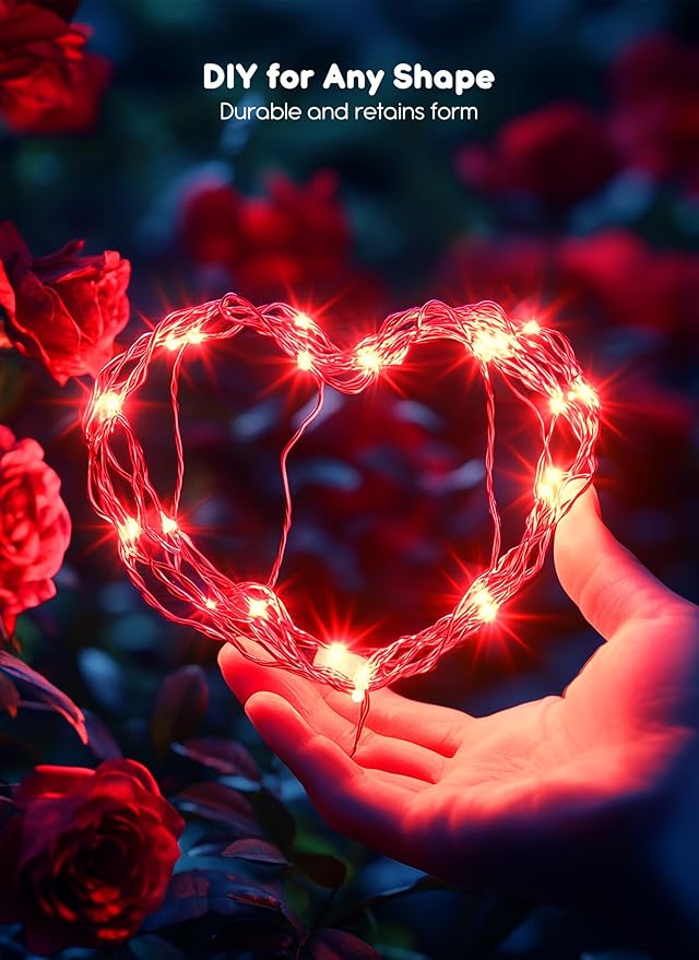 33Ft 100 LED Outdoor String Lights, Red Fairy Lights Battery Operated with Remote, Waterproof Twinkle Lights for Bedroom Dorm Patio Tapestry Backyard Garden Party Indoor Valentine's Day Decoration