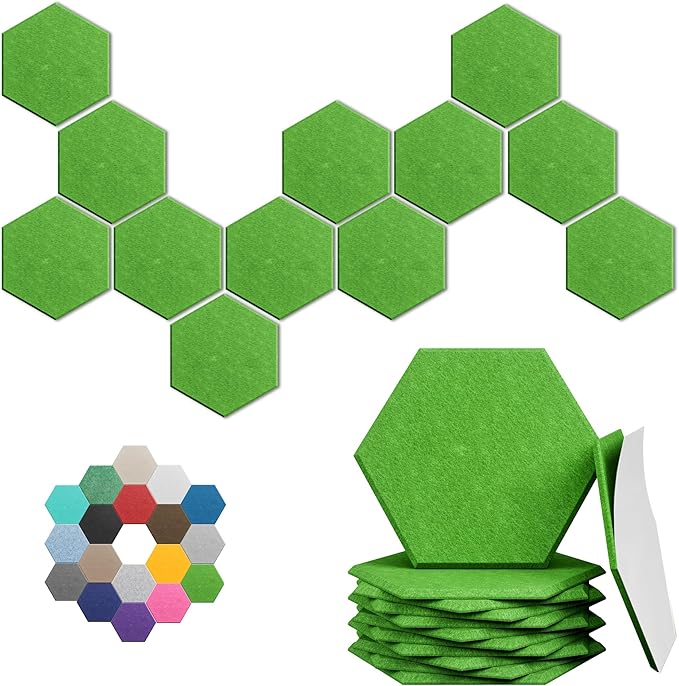 Hexagonal Acoustic Panels-12 Pack High-Density Sound Absorbing Panels 12"X10"X0.4" for Enhanced Noise Reduction, DIY Design, Idea for Studios, Offices, and Home Theaters(Lush Green)