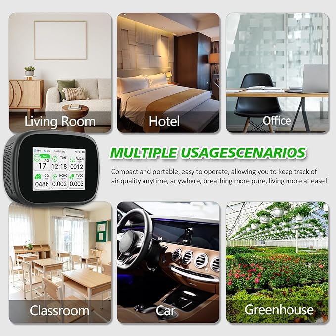 18-in-1 Smart Air Quality Monitor - Indoor WiFi Air Quality Detector with Dual Chip, Real-Time for AQI, CO2, PM2.5, PM1.0, PM10, TVOC, HCHO, Time, Temperature & Humidity with APP (Black-White)