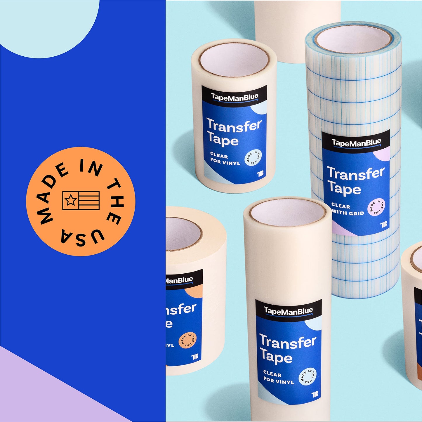 TapeManBlue 24" x 300' Roll of Clear Transfer Tape for Vinyl, Made in America, Premium-Grade Vinyl Transfer Tape with Medium-High Tack Adhesive for Applying Decals, Letters, and Graphics