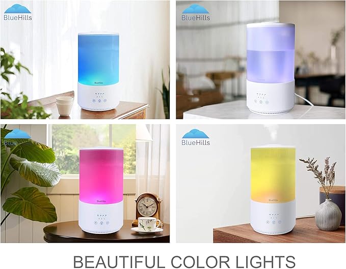 BlueHills Premium 4000 ml Tall Essential Oil Diffuser 4L 4 Liter 50 Hour Run with Remote Timer Aroma Humidifier 1 Gallon Big Capacity High Mist Output for Large Room Huge Size Mood Lights White T401