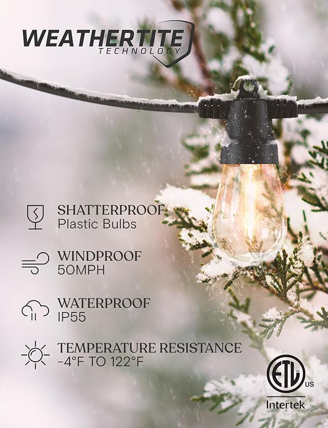 Brightech 104 (52x2) FT Ambience Pro Solar Powered Outdoor LED String Lights - Waterproof Remote Control Lights - 48 Bulbs, 7W Solar Powered Color Changing White Light for Camping, Patio, Garden