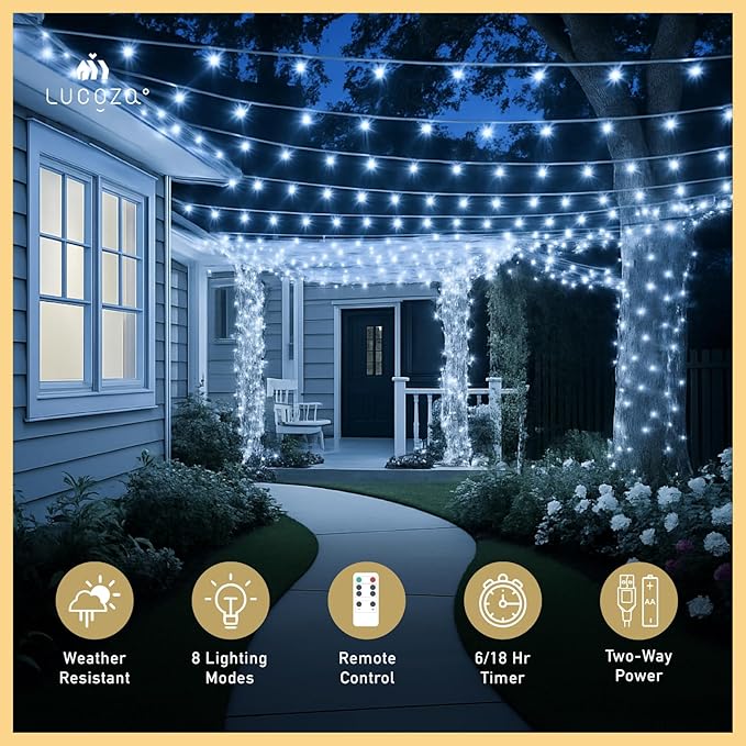 33 FT 100 LED Fairy Lights USB Battery Operated Clear Wire with Remote Control, 8 Modes String Lights with Timer Starry Twinkle Lights for Indoor Bedroom Party Christmas, Cold White
