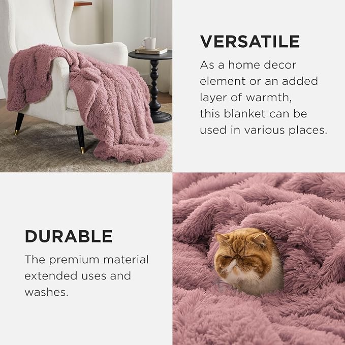 Bedsure GentleSoft Fluffy Dusty Pink King Size Blanket for Bed, Thick Soft Sherpa Faux Fur Fleece Bedding Fuzzy Plush Winter Warm Heavy Big Large King Blanket, Cozy Pink Gifts for Men Women, 108x90