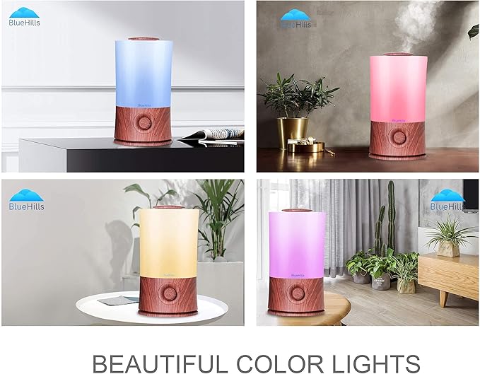 BlueHills Premium Set of Two Large 2000 ML XL Essential Oil Diffusers Humidifier Combo for Large Room Home with Décor LED Lights Great Gift – Dark Wood Grain and a Wood Grain.