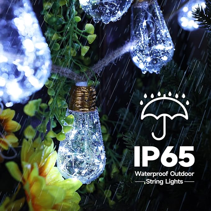 Solar Outdoor String Lights, 2 Pack 20Ft Vintage Rope Hemp Solar Patio Lights, Waterproof White Solar Powered String Lights With 8 Modes 16 Shatterproof Bulbs for Garden Stairs Balcony Café Bistro