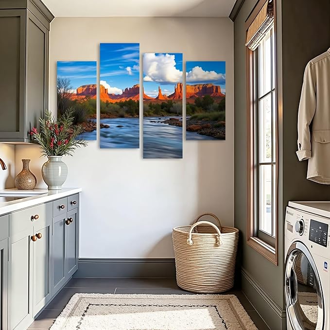 Canvas Wall Art Prints Pictures Cathedral Rock Sedona Framed Posters Modern Wall Painting Artwork Gift Home Decor for Living Room Ready to Hang 4 Panel