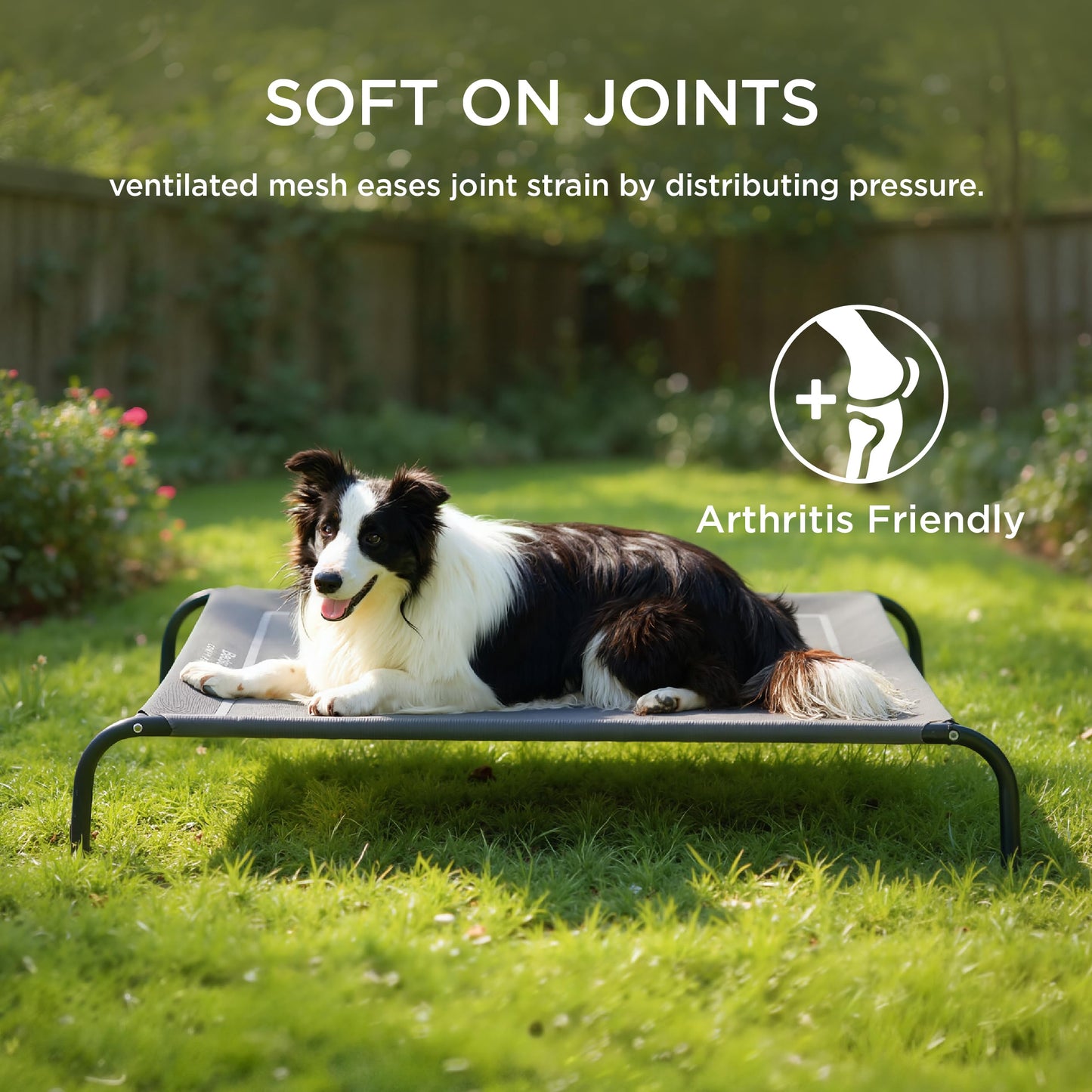 Bedsure Outdoor Elevated Dog Bed Large Sized Dog, Portable Indoor & Outdoor Cooling Raised Cot Pet Hammock Bed with Skid-Resistant Feet, Frame with Breathable Mesh, Grey, 49 inches