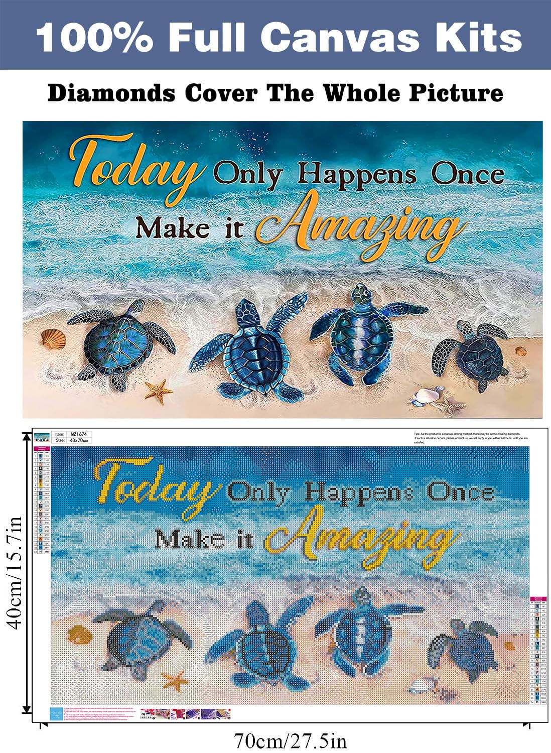 croshom Large Diamond Art Kits for Adults, Sea Turtle Large Diamond Painting Kits for Adults, Summer Diamonds Art Kit for Adult, 5D DIY Full Round Drills Craft for Gifts, Home Wall Decor 27.6"x15.7"""