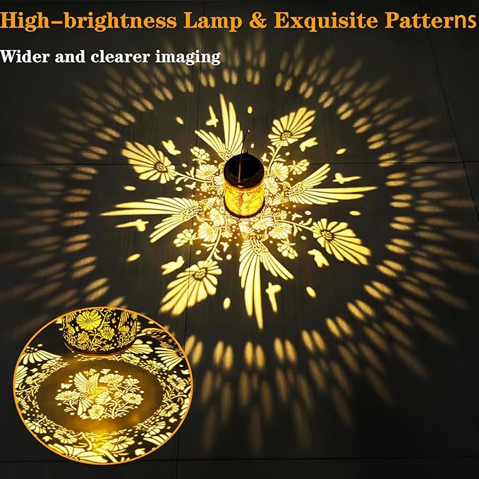 Solar Lanterns Outdoor Waterproof,Hummingbird & Gesang Flower Lights,Metal Hanging Garden Decor Outside,Yard Art Decorations for Patio,Pathway,Gardening Birthday Gifts for Mom,Women,Grandma