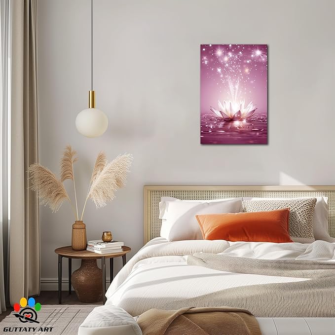 Zen Lotus Floral Pictures Wall Art, Water Lily Bloom Picture, Lotus Flower Canvas Art Print, Calm Relax Poster, Spiritual Zen Flower Print for Zen Office Decor Meditation Poster24x36 inch