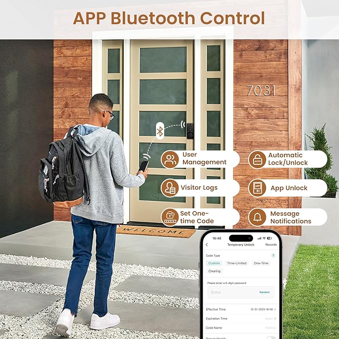 Keyless Entry Door Lock with 2 Knobs, Biquole Fingerprint Keypad Deadbolt, Smart Deadbolt for Front Door Lock Set, Auto Lock, One-time Codes, Easy to Install, App Control