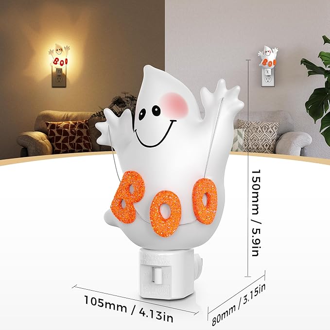 DORESshop Halloween Night Light Plug in, Ghost Night Lights Plug into Wall, Plug in Nightlight with 360° Rotatable, Cute & Funny Halloween Party Decorative for Adults,Kids,Gift, Pocky Decor,2 Pack