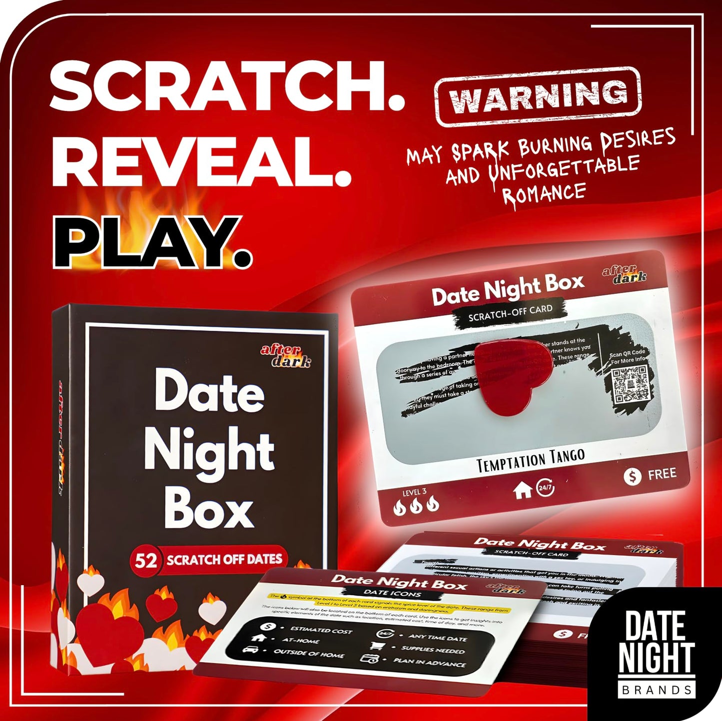 Date Night Box: After Dark – 52 Spicy & Intimate Scratch Off Date Night Ideas – Adult Couples Bedroom Game for Husband, Wife, Boyfriend, Girlfriend – Gifts for Anniversary, Wedding, Birthday, 17+
