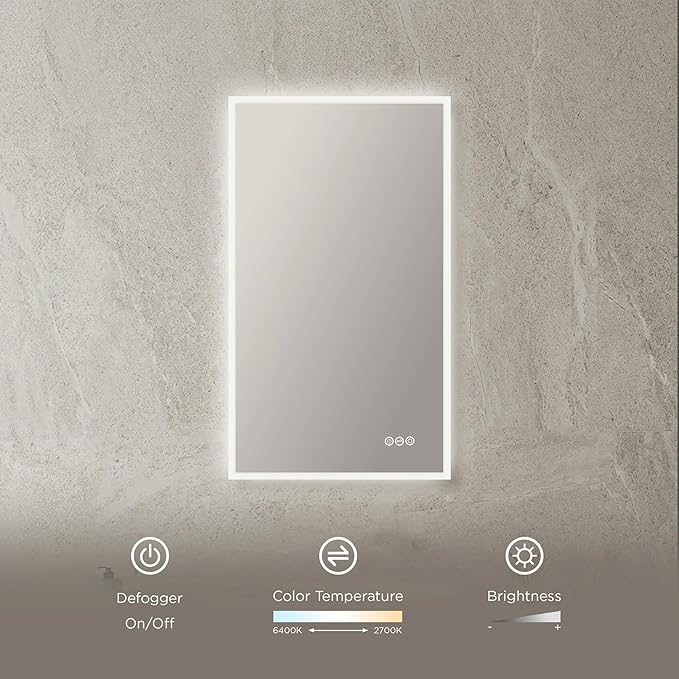 Blossom 21x36 LED Mirror for Bathroom | Backlit LED Vanity Mirror with Anti-Fog, Stepless Dimmable & 3 Color Temperature | Lighted Mirrors for Bathroom Wall | Smart Vanity Makeup Mirror with Lights
