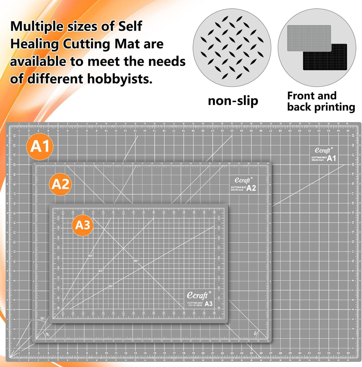Ecraft Large Self Healing Cutting Mat: 24" x 36" Double Sided 5-Ply Hobby Mat, A1 Rotary Cutting Sewing Mat for Crafts, Fabric,Sewing,Quilting,Scrapbooking,Projects,Grey/Black