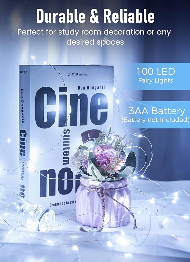 Minetom Fairy Lights Battery Operated, 4 Pack 33FT 100 LEDs Mini Battery Powered String Lights, Waterproof Twinkle Lights Mason Jar Lights for Indoor Home Wedding Christmas Decoration, Pure White
