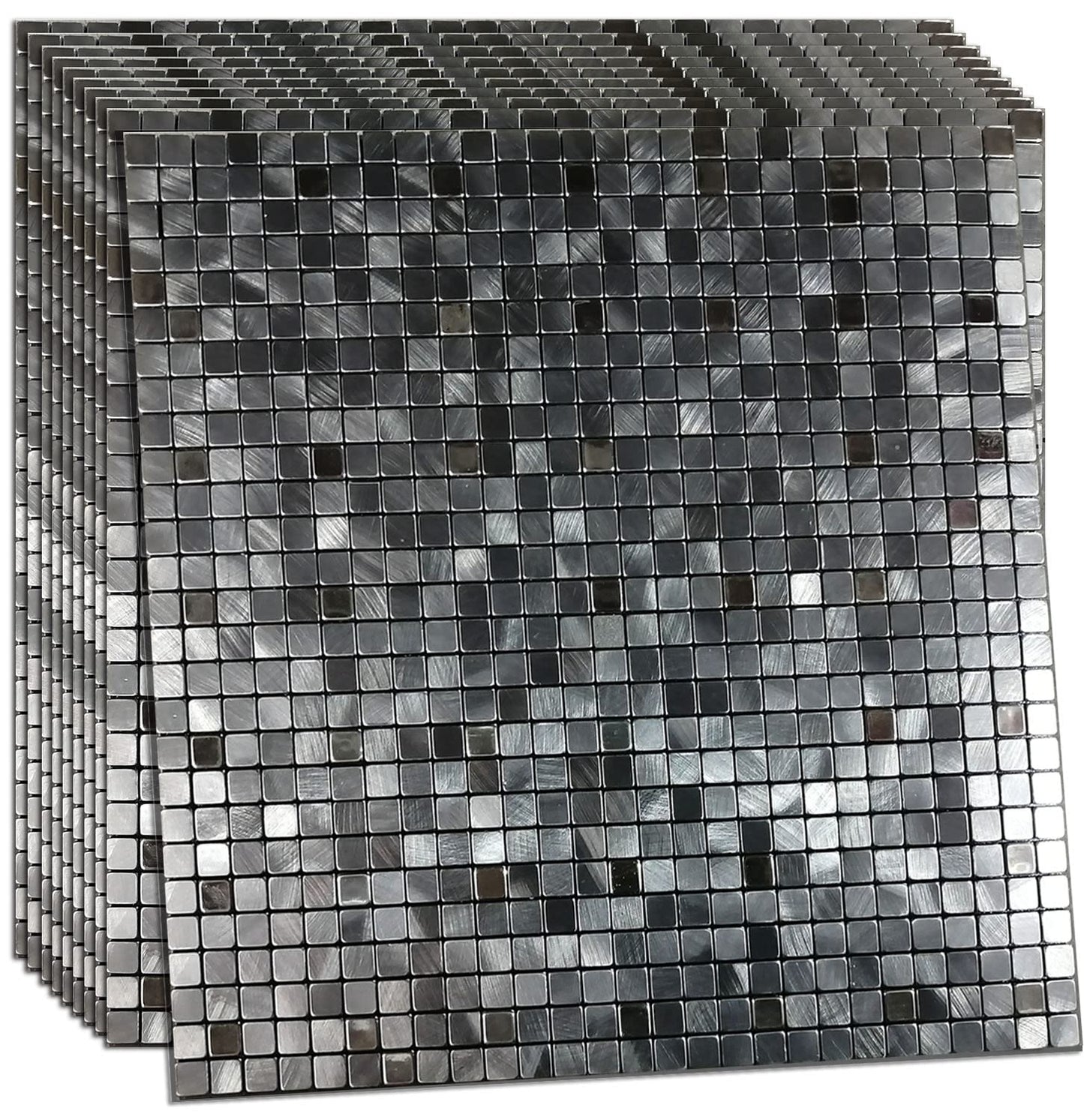 XUANINY 10-Piece Peel and Stick Backsplash for Kitchen Aluminum 3D Wall Sticker Panel Self-Adhesive Metal Mosaic Tile (11.41"x11.41""Grey)"