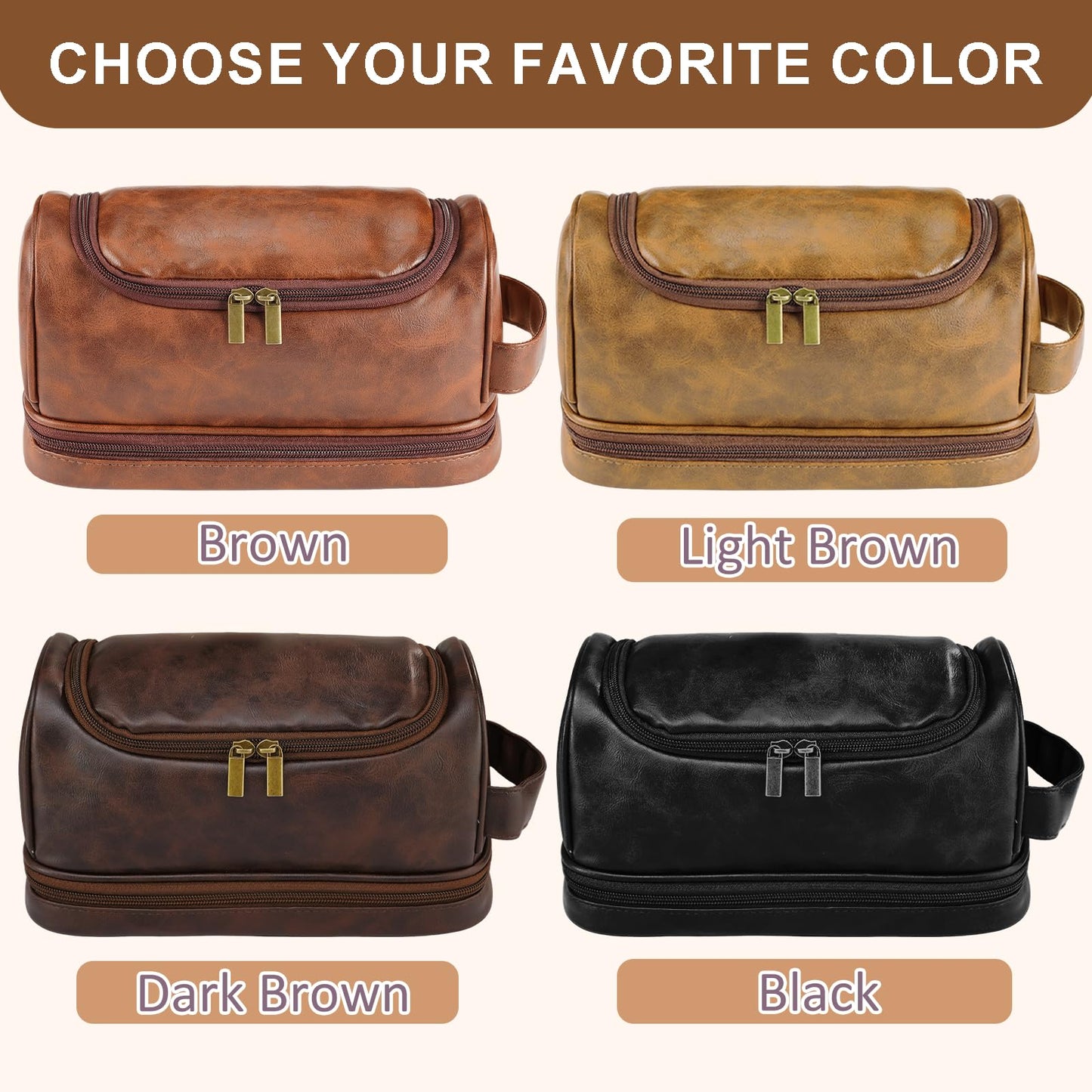 Personalized Toiletry Bag for Men, Engraved Name & Text, Father's Day Gifts for Men, Dad, Leather Men's Toiletry Bag for Traveling, Customized Birthday Gift for Husband, Grandpa, Lover