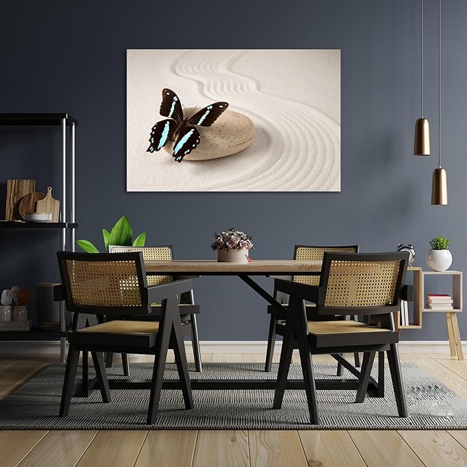 Zen Wall Art Decor, Modern Bathroom Zen Decor Wall Art, Large Canvas Wall Art for SPA Zen Room Decor, Butterfly and Pebble Relaxing Art Prints for Office & SPA Wall Decor Ready to Hang 28x40 Inches