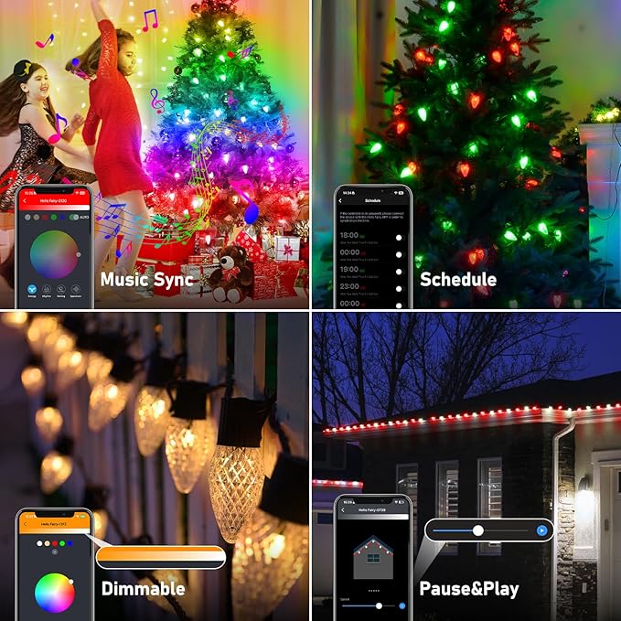 Probro Smart RGB C9 Christmas Lights Clearance, 95FT 100 LEDs App Control & Music Sync, 105 Modes for Party, Shatterproof Waterproof Connectable String Lights for Outdoor Indoor Xmas Tree House Decor