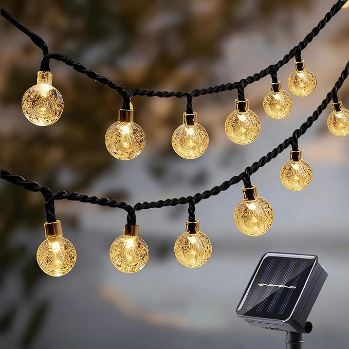 Solar String Lights Outdoor Waterproof IP65 9.3 Feet Patio Lights with 20 LED Crystal Globe Hanging Light for Backyard Porch Balcony Party Decor, Wedding,Party,Camping (Warm White)