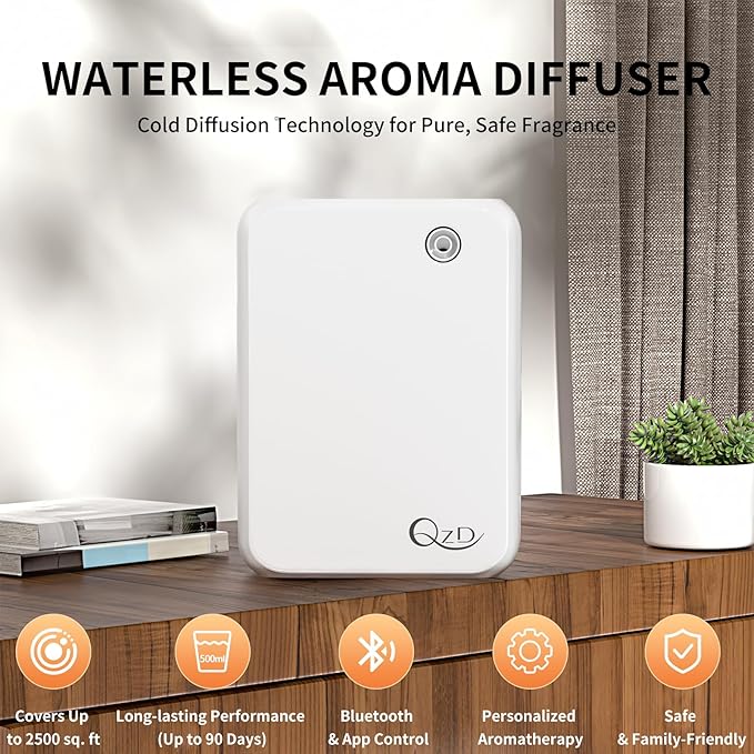 Waterless Scent Machine for Large Room, Bluetooth Cold Air Diffuser for Home & Commercial Use, Up to 2500 Sq.Ft, 500ML Capacity, Includes 160ML Essential Oil.