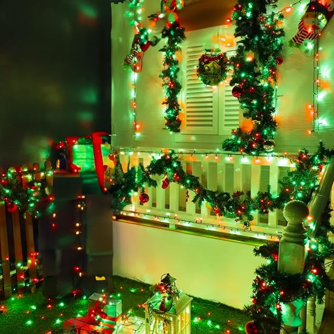 Dazzle Bright Red and Green Christmas Mini String Lights, 20FT 100 Count Incandescent Waterproof Fairy Lights Plug in, Connectable Christmas Decorations for Indoor Outdoor Home Party Garden Yard