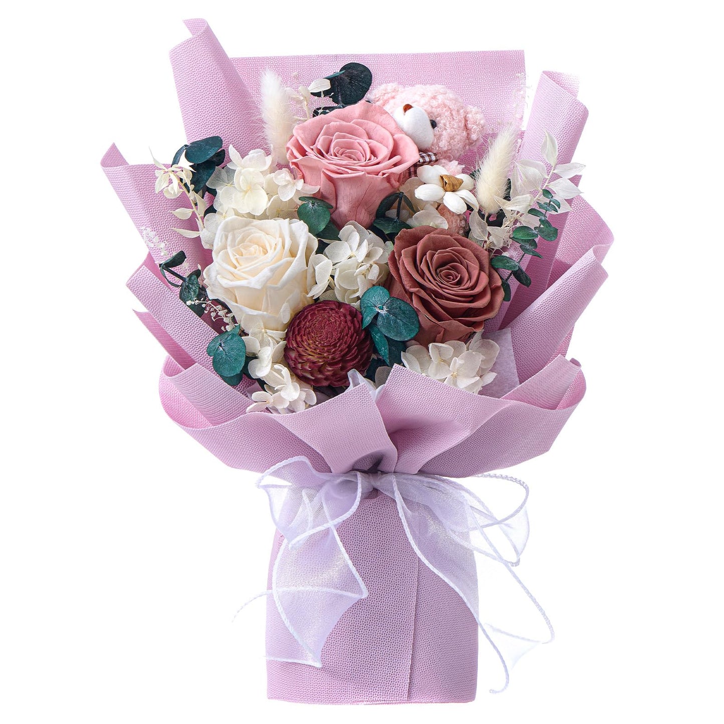 Polylove Forever Flower Bouquet Flowers for Delivery Prime Preserved Roses with Bear Gift Box for Wife Women Mother Day Anniversary Birthday
