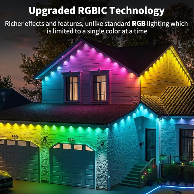XINKAITE 100FT Permanent Outdoor Lights with 50 LEDs - Smart RGB+IC with 16 Million DIY Colors, IP67 Waterproof, App & Remote Control, Hundreds of Dynamic & Scene Modes for Holidays, Christmas & Home