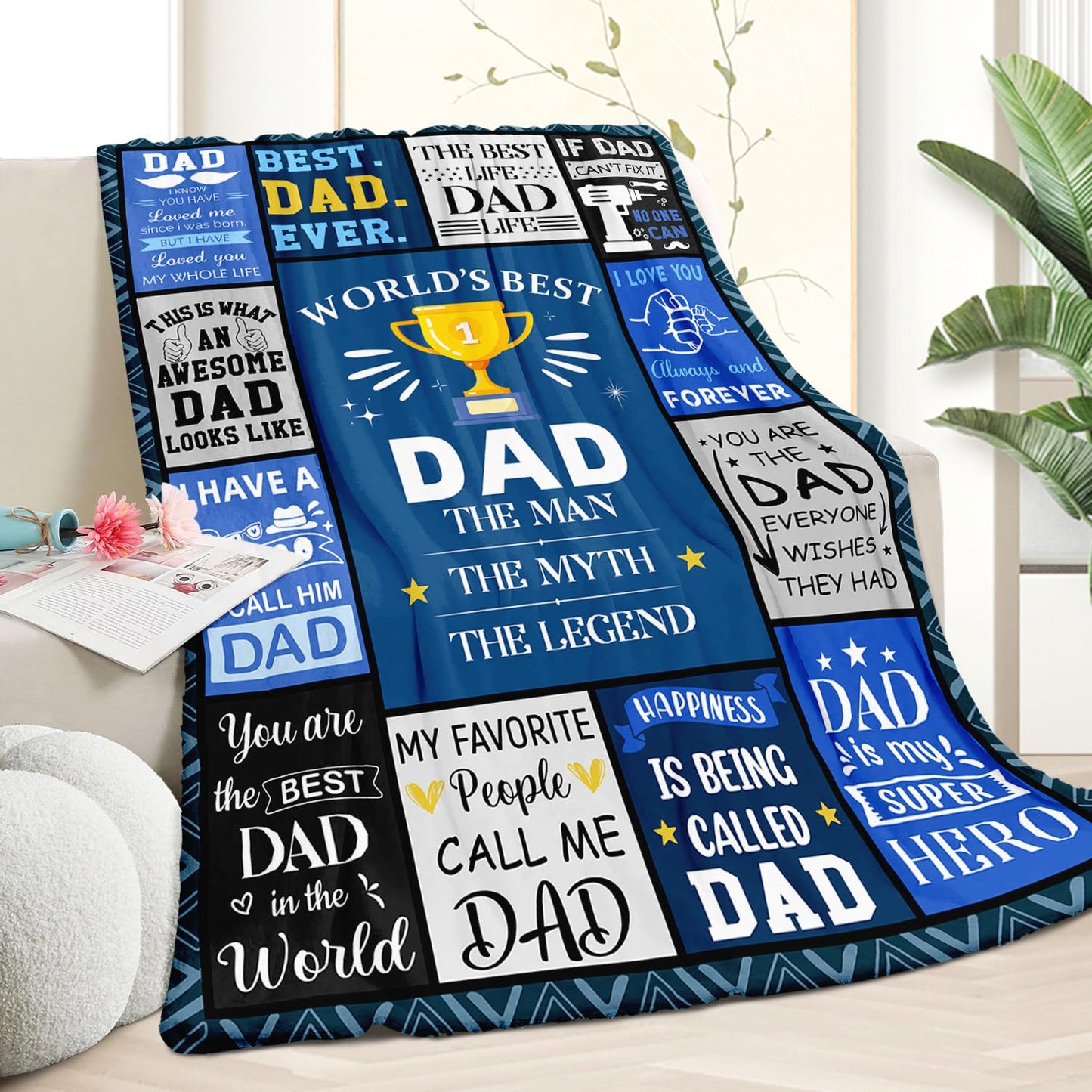 Fpoutiv Dads Birthday Gifts Ideas - Dads Gifts from Daughter Son - Christmas Valentines Fathers Day Birthday Presents for Dad - Presents for Father Who Wants Nothing - Best Dad Ever Blanket 50"x60"