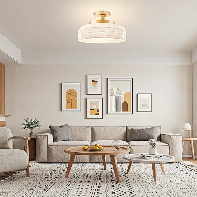 Lamomo Semi Flush Mount Ceiling Light,White Glass Shade Gold Hallway Light Fixture,3-Bulb Globe Glass Close to Ceiling Scone,Indoor Hanging Light for Bedroom Kitchen Porch Hallway,Bulbs Not Included